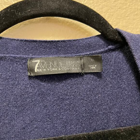 7TH Avenue Design Studio Cardigan Sweater Blue Knit Button Front V- Neck Sz XL - Picture 5 of 6